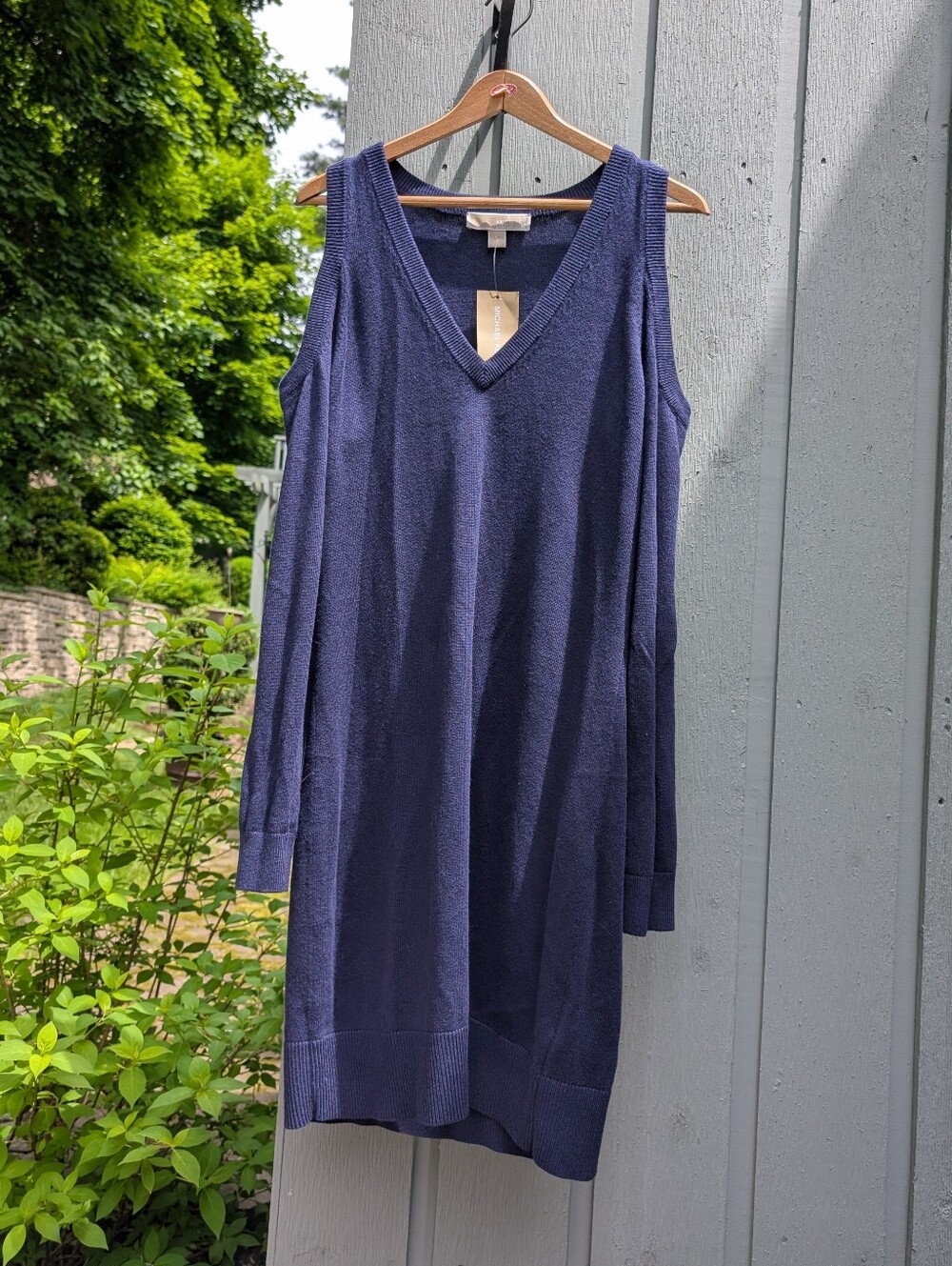 Michael Kors Navy Long Sleeve V-Neck Sweater Dress